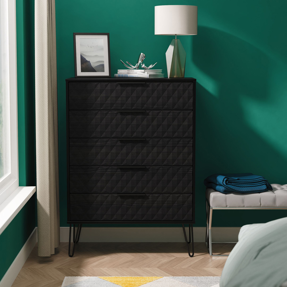 Crowndale Harlequin 5 Drawer Black Ash Chest of Drawers Ready Assembled Image 7