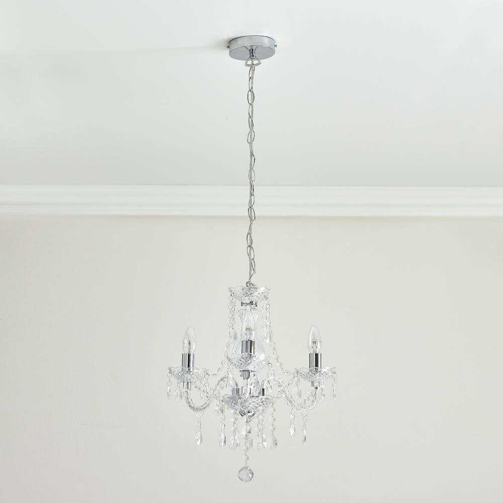 Wilko Marie Therese 3 Arm Clear Chandelier Ceiling  Light Image 7