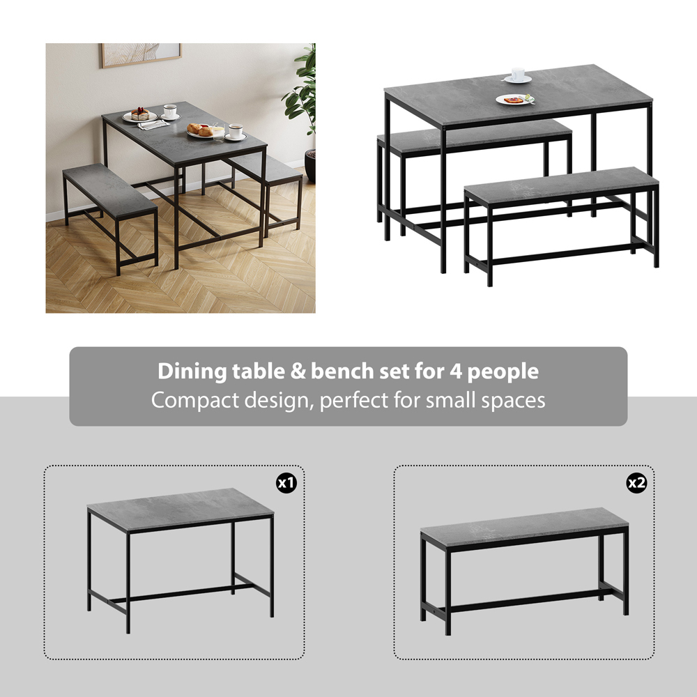 VIDA DESIGNS Roslyn 4 Seater Metal Frame Dining Bench Set Concrete Grey Image 5