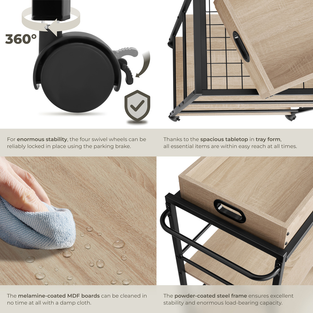 Tectake Worcester 3 Shelf Sonoma Oak Drinks Trolley Image 5