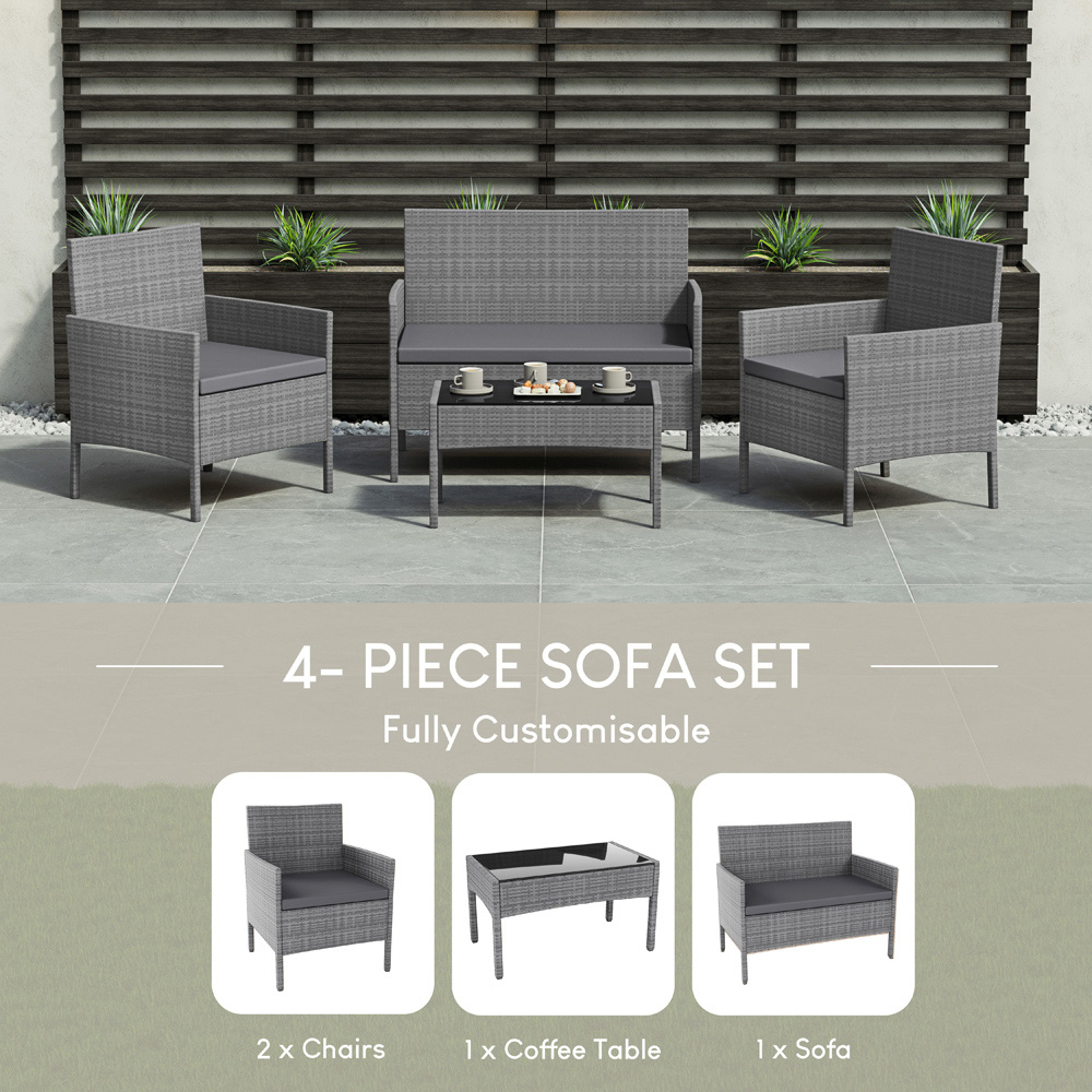 GARDEN VIDA Kendal 4 Seater Grey PE Rattan Garden Lounge Set with Cover Image 5