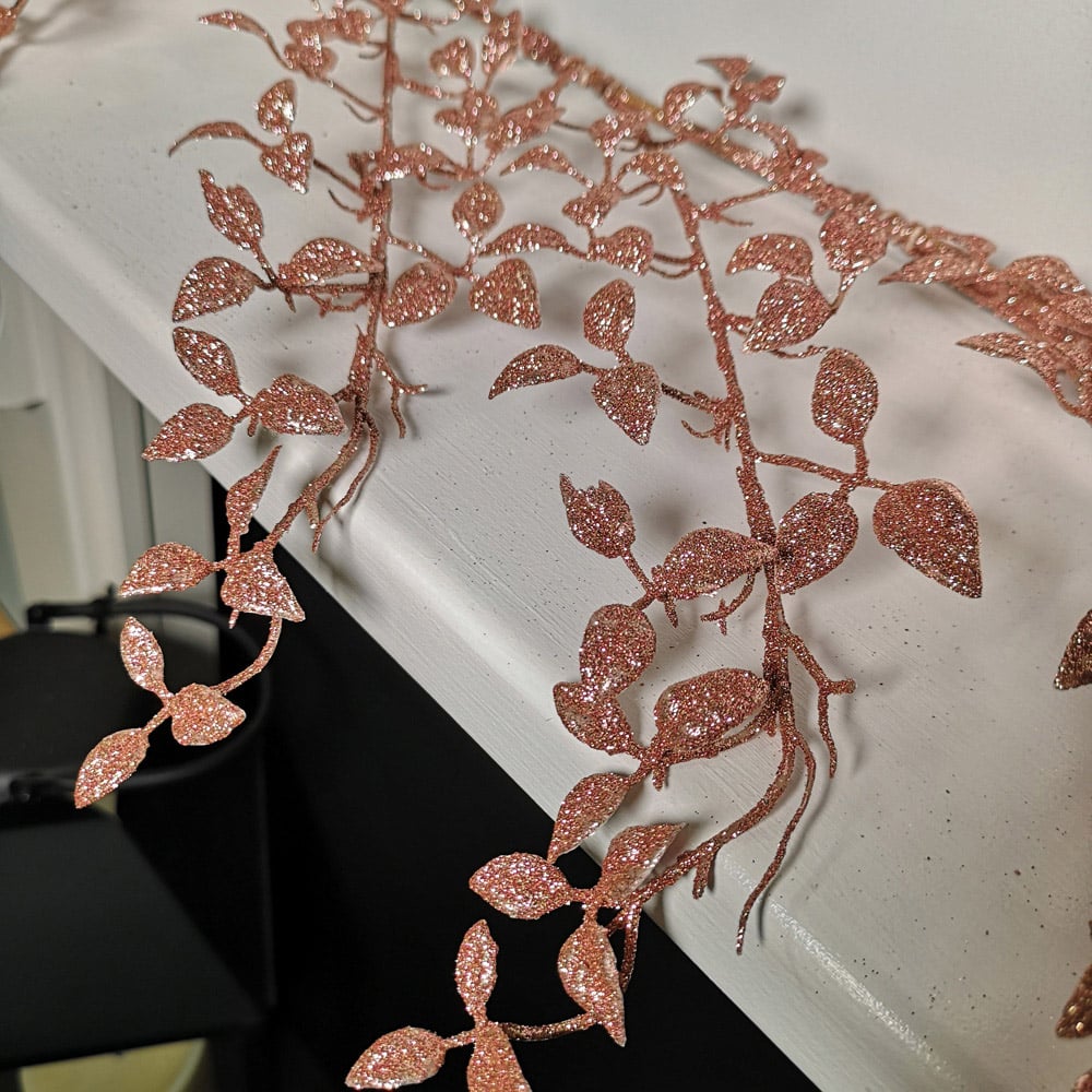 Samuel Alexander Glitter Leaf Christmas Garland with Hanging Loop Pink 150cm Image 7