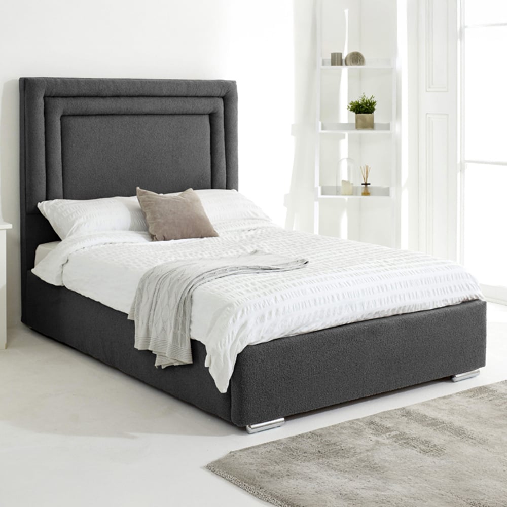 Eleganza Santiago King Size Steel Arlington Fabric Bed Frame with Boxed Headboard Image 1