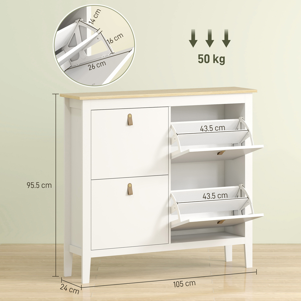 HOMCOM 4 Flip Down Drawer White Shoe Cabinet Image 9