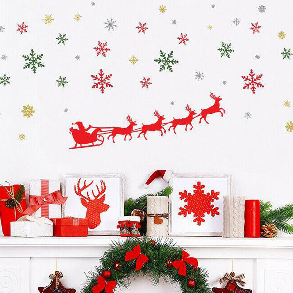 Walplus Santa's Sleigh and Colourful Snowflakes Self Adhesive Christmas Wall Stickers 61 Piece Image 4