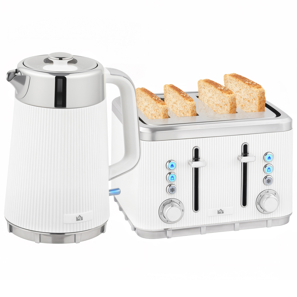 HOMCOM 800-266V70WT White 1.7L Rapid Boil Kettle 3000W and 4 Slice Toaster Set Image 1