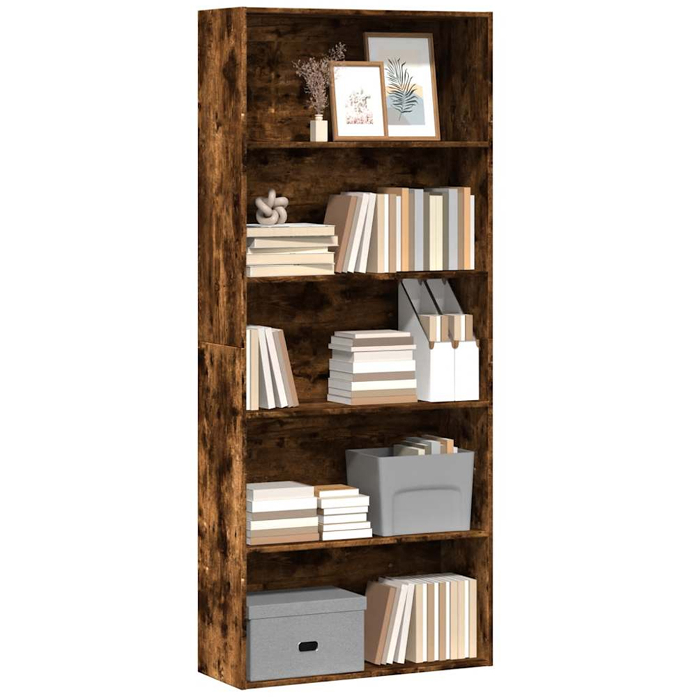 vidaXL 5 Shelf Smoked Oak Bookcase Image 3