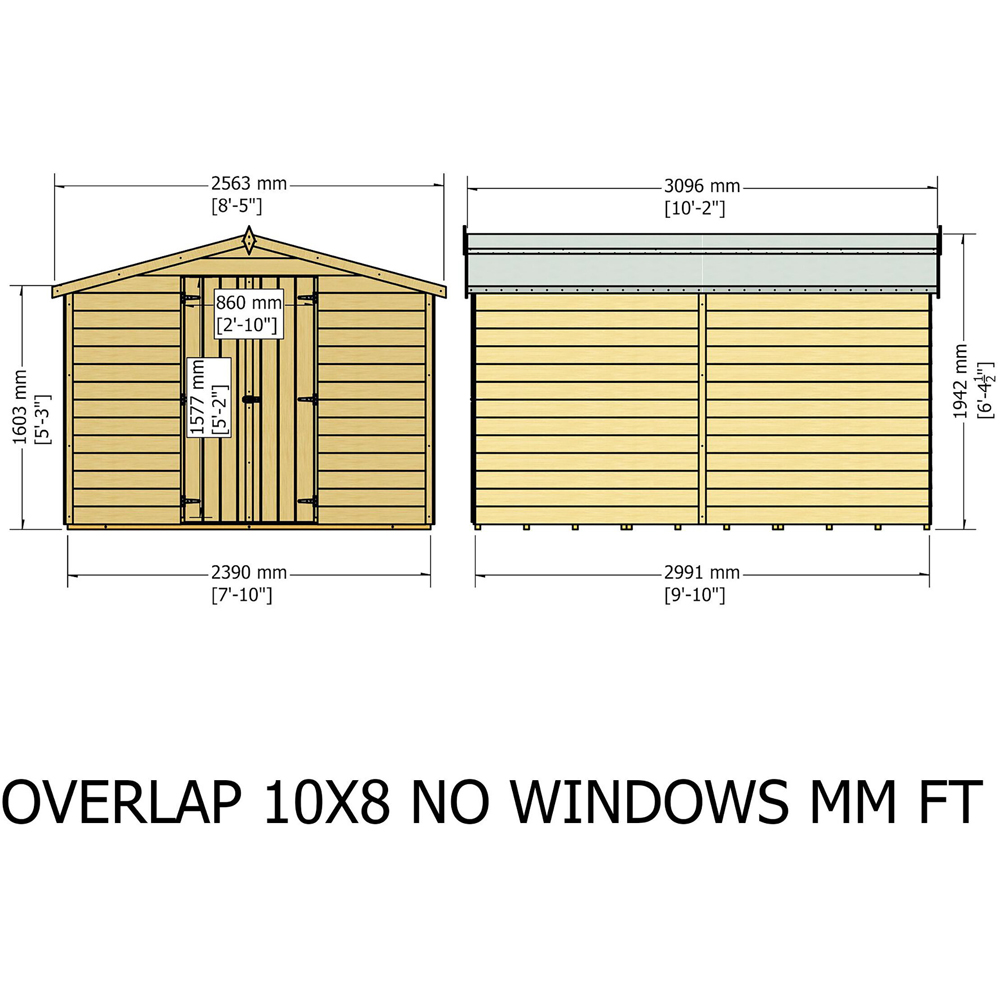 Shire 10 x 8ft Double Door Dip Treated Overlap Apex Shed Image 7