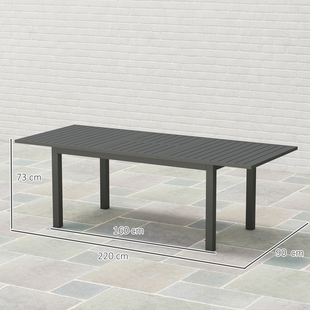 Outsunny 160 to 220cm Slatted Top Extendable Garden Dining Table Grey Image 9