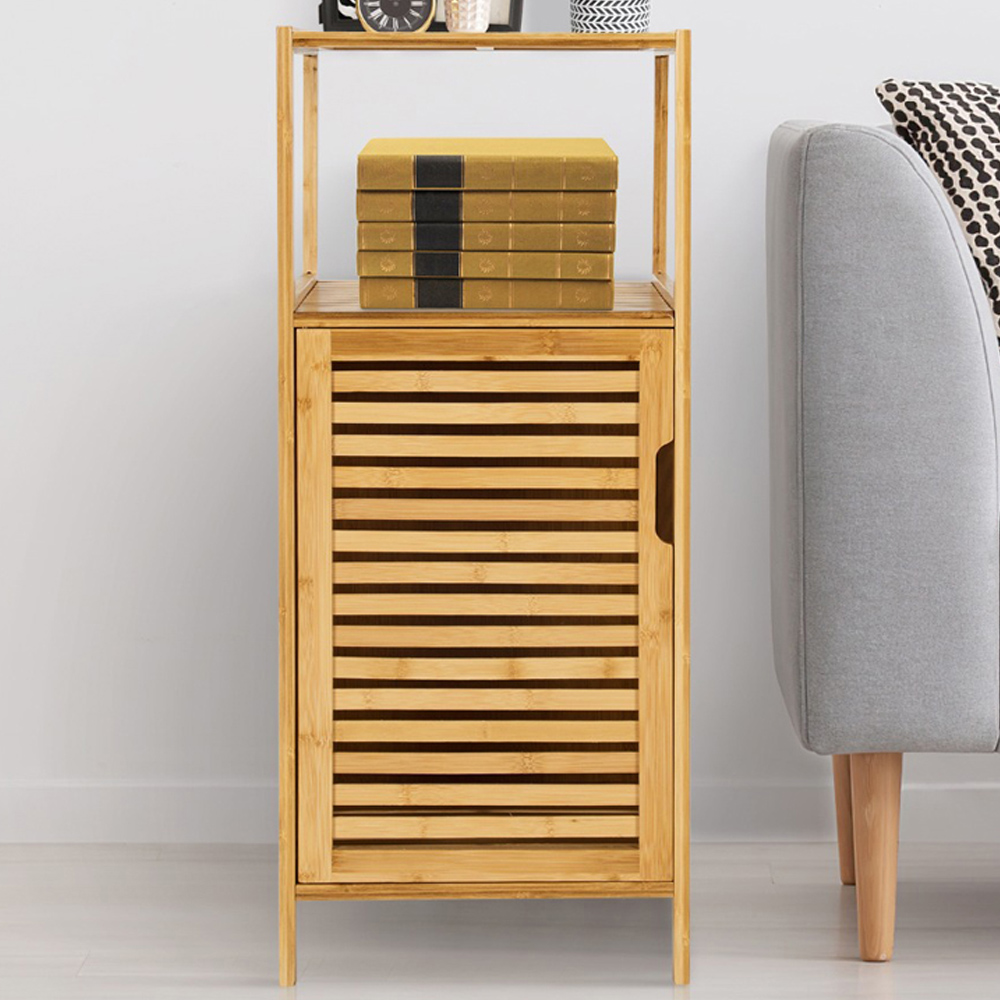 Costway Single Door Single Shelf Bamboo Bathroom Storage Cabinet Image 1