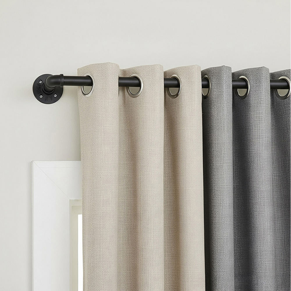 Living and Home 122-213cm Matte Black Telescopic Curtain Pole with Elbow Brackets Image 7