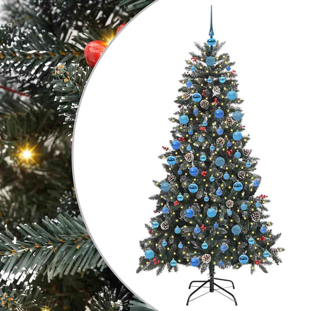 vidaXL Pre-Lit Blue Baubles and Pinecones Green Artificial Snow Tipped Christmas Tree 6ft Image 2