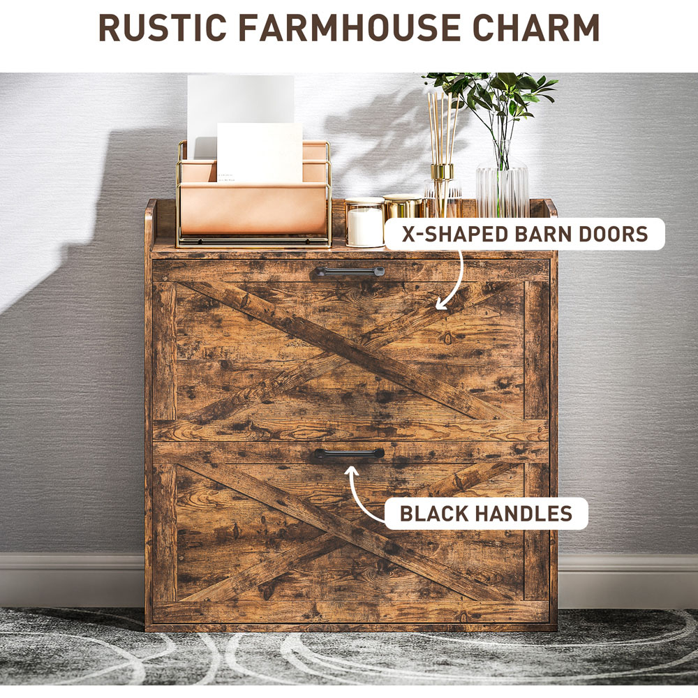 HOMCOM 2 Flip Down Drawer Single Shelf Rustic Brown Narrow Shoe Cabinet Image 7