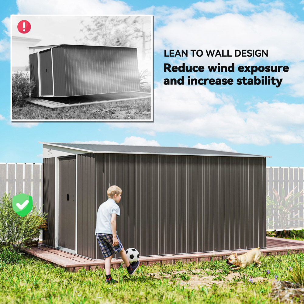 Outsunny 10.8 x 8.8ft Grey Metal Pent Garden Shed Image 6
