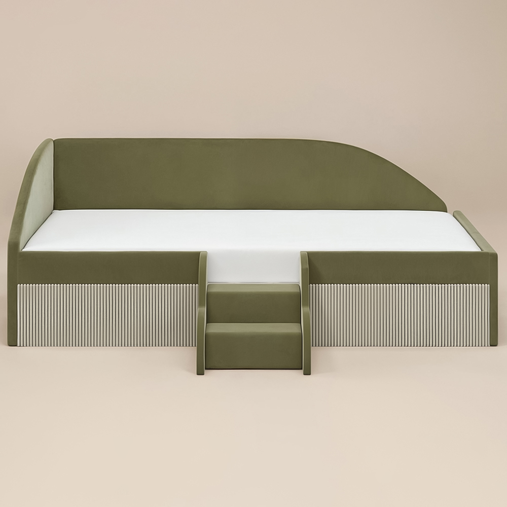 Flair Aviana Olive Green and Beige Velvet and Cord Low Sleeper Bed Image 3