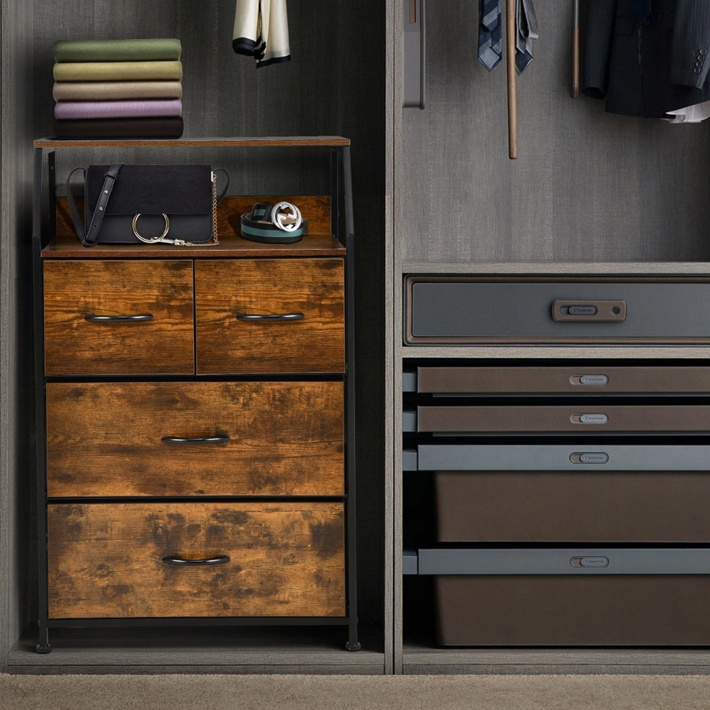 Costway 4 Drawer Single Shelf Brown Steel Floor Storage Cabinet Image 3