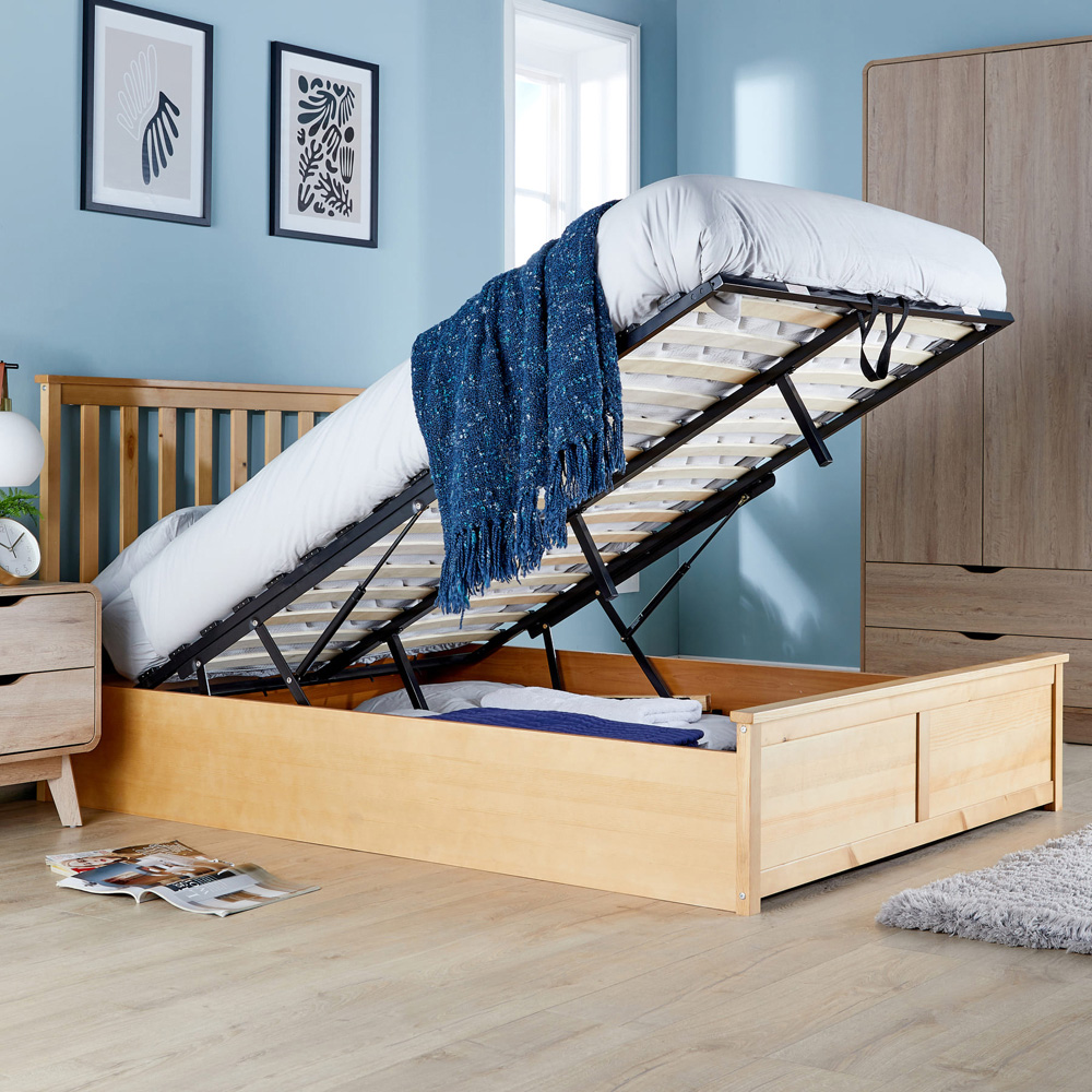 Home Source Double Oak Effect End Lift Ottoman Storage Bed Frame Image 7