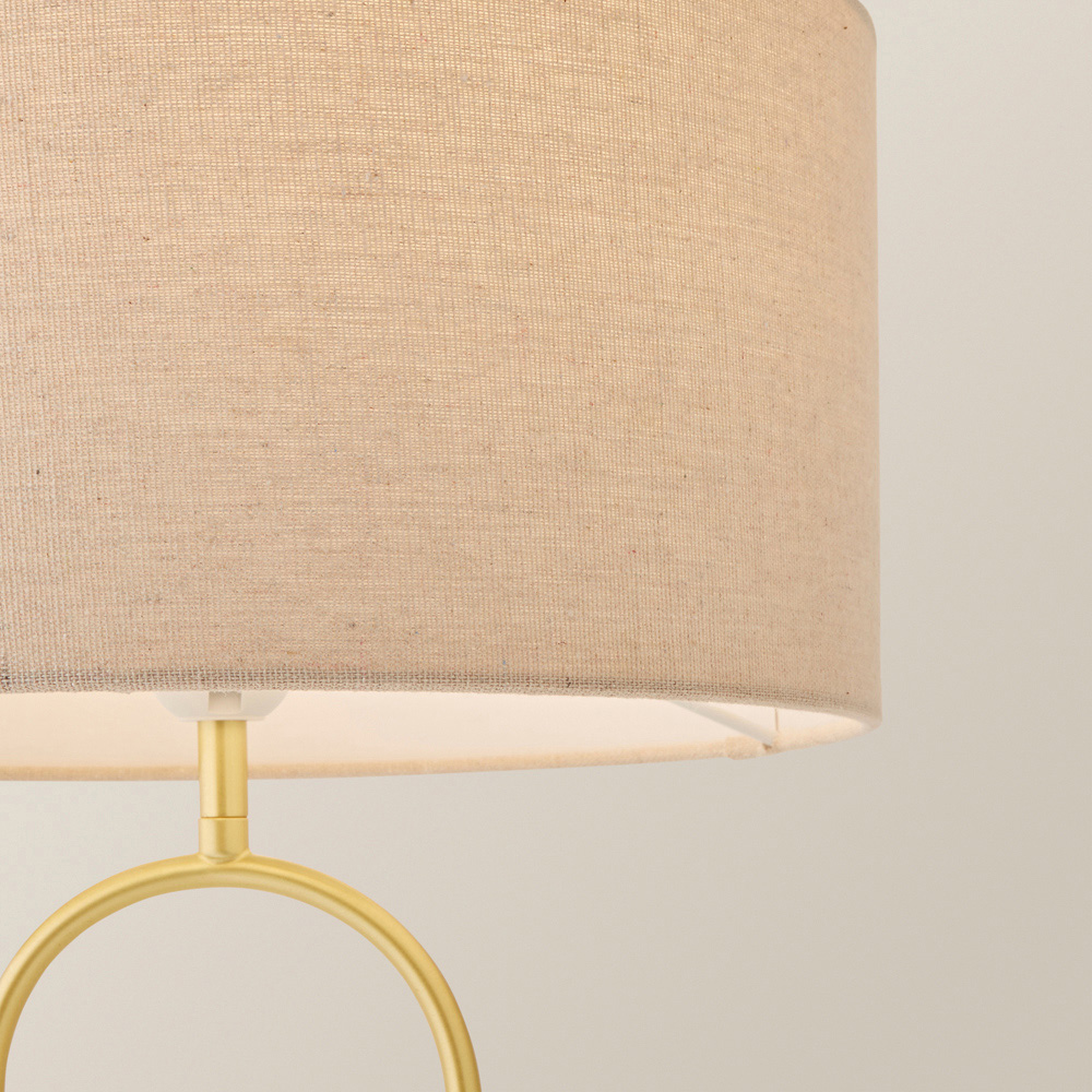 ValueLights Rachel Natural Lamp Shade Brushed Gold Arch Marble Base LED Table Lamp Image 3