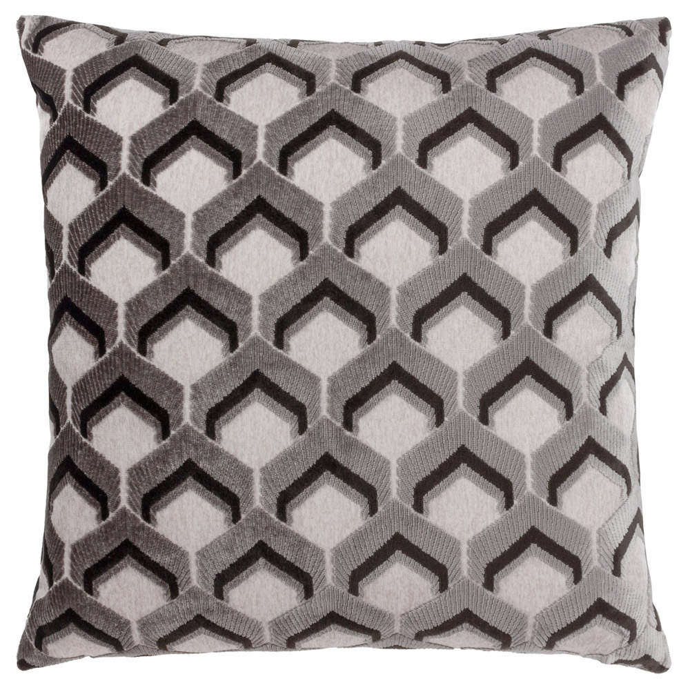 Paoletti Ledbury Grey and Black Velvet Jacquard Cushion Image 1