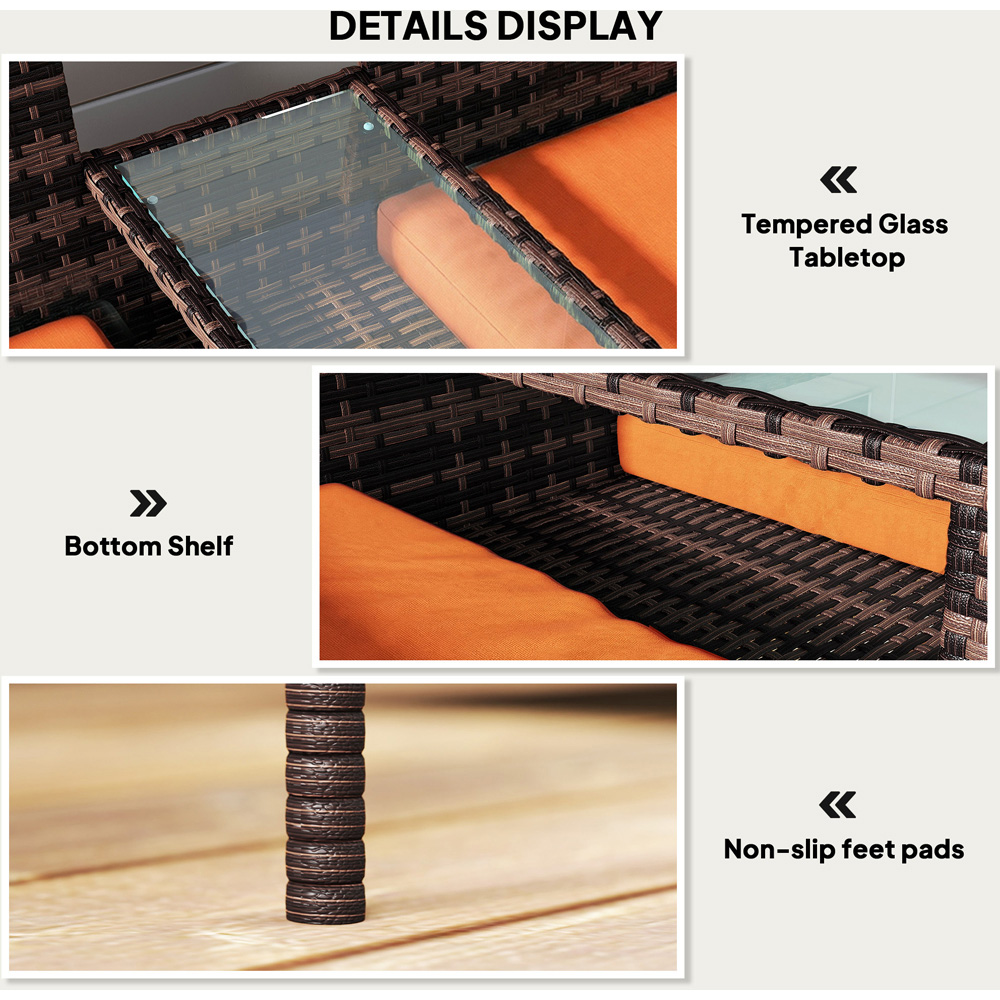 Outsunny Orange Rattan Wicker Garden Bench with Tea Table Image 7