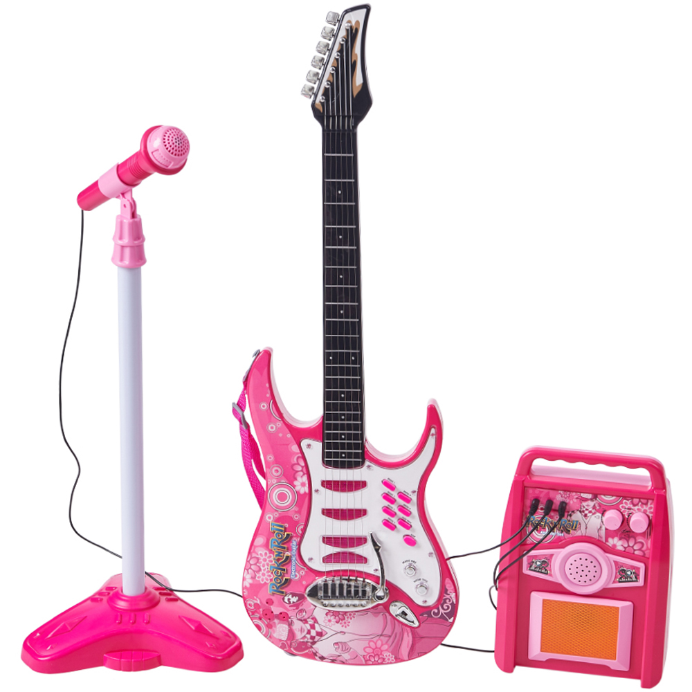 H&O Direct Kids Pink Electric Musical Toy Set with Guitar Microphone and Amplifier Image 1
