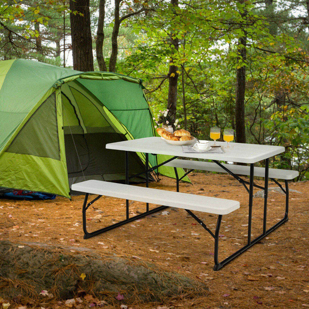 Costway 4 Seater White Foldable Picnic Table and Bench Set Image 5