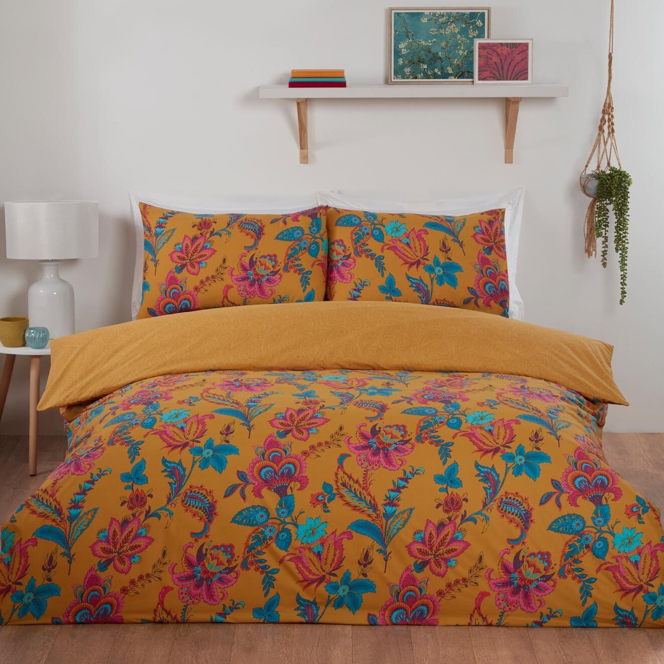 Safia Duvet Cover and Pillowcase Set - Ochre / Superking Image 1