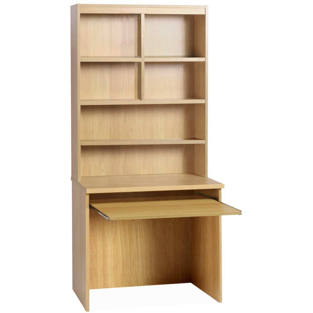R White Cabinets 6 Shelf Home Office Desk with Keyboard Tray and Hutch Brown Image 2