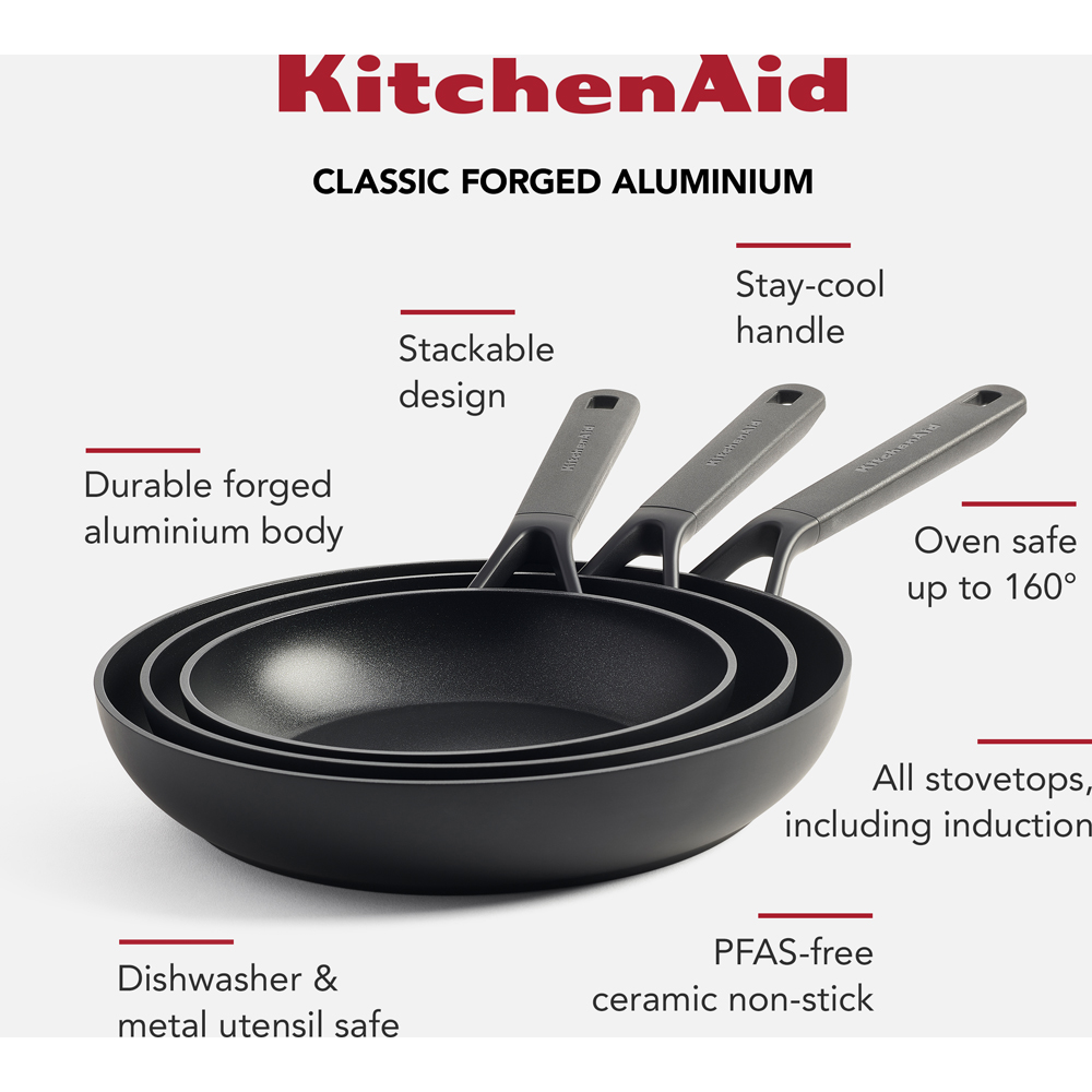 KitchenAid 3-Piece Black Classic Forged Aluminium Frypan Set Image 2