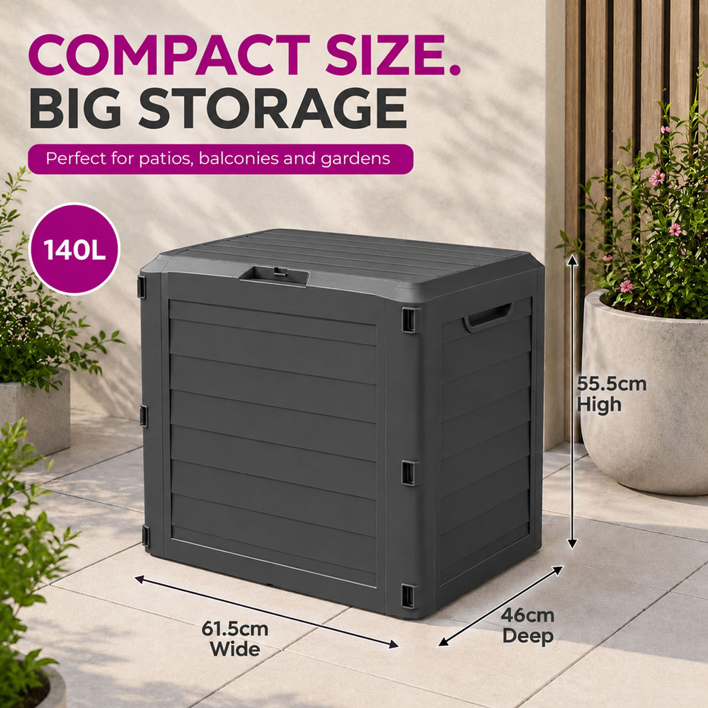 Neo 140L Dark Grey Wood-Effect Lockable Weather-Resistant Garden Storage Box Image 7