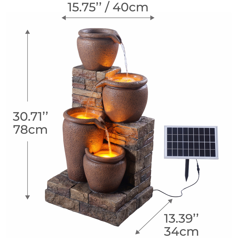 Teamson Home Outdoor 4 Tier Cascading Bowl Brown Stacked Stone Solar Fountain Image 8