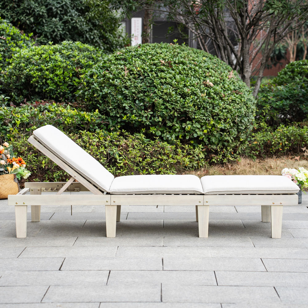 Direct Wicker Saned 5 Position Adjustable Wooden Sun Lounger with Cushions Image 3
