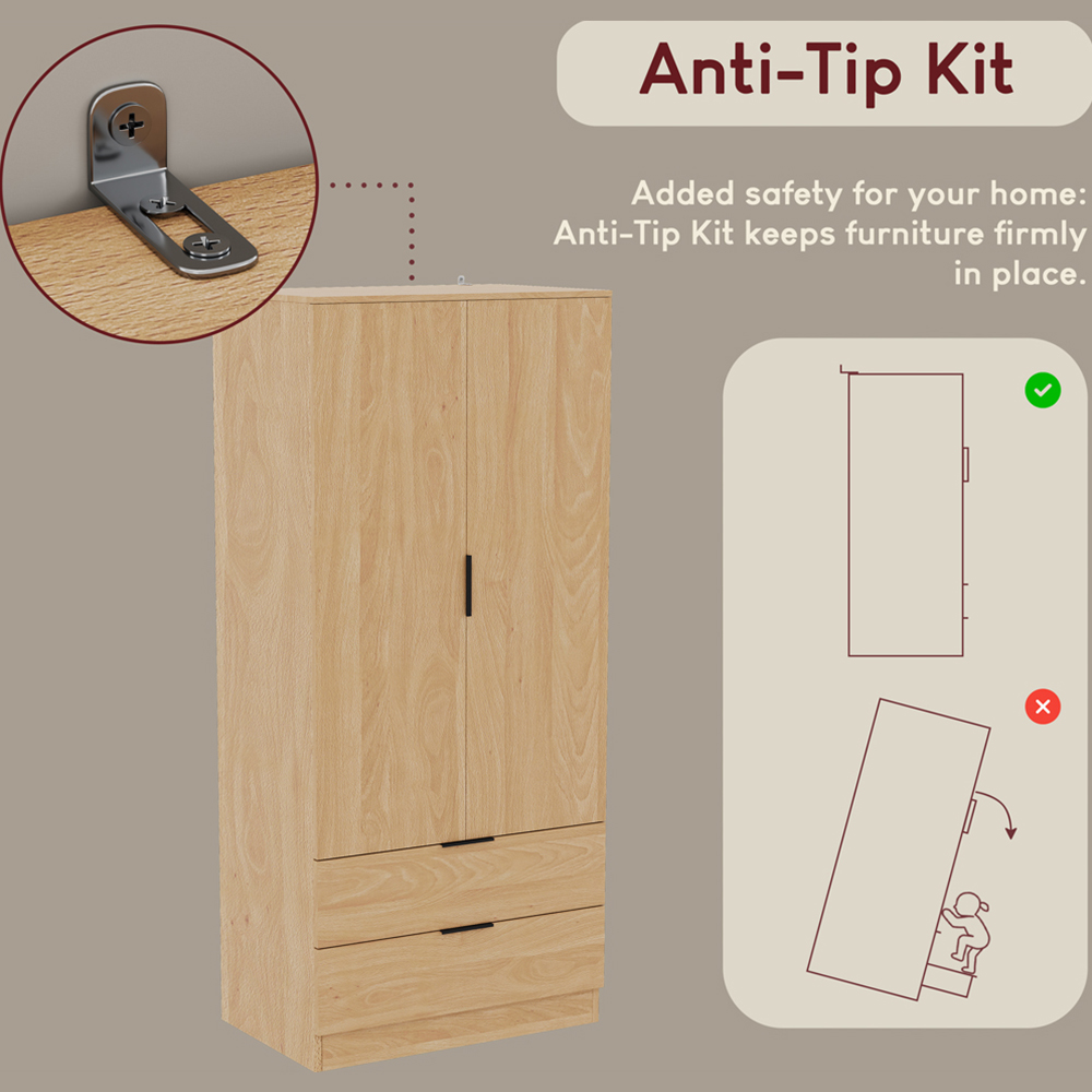 VIDA DESIGNS Trega 2 Drawer 2 Door Pine Wardrobe Image 7