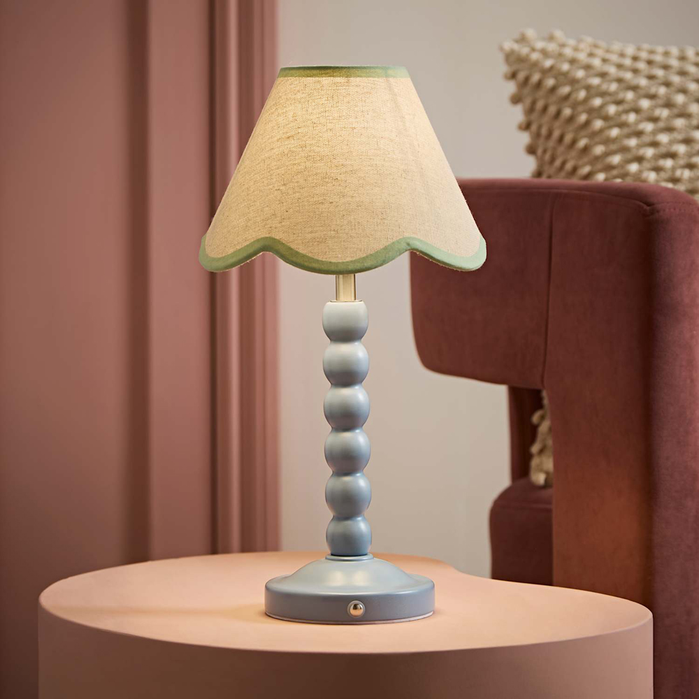 ValueLights Bobble Green Scallop Shade Blue Rechargeable Wooden LED Table Lamp Image 6