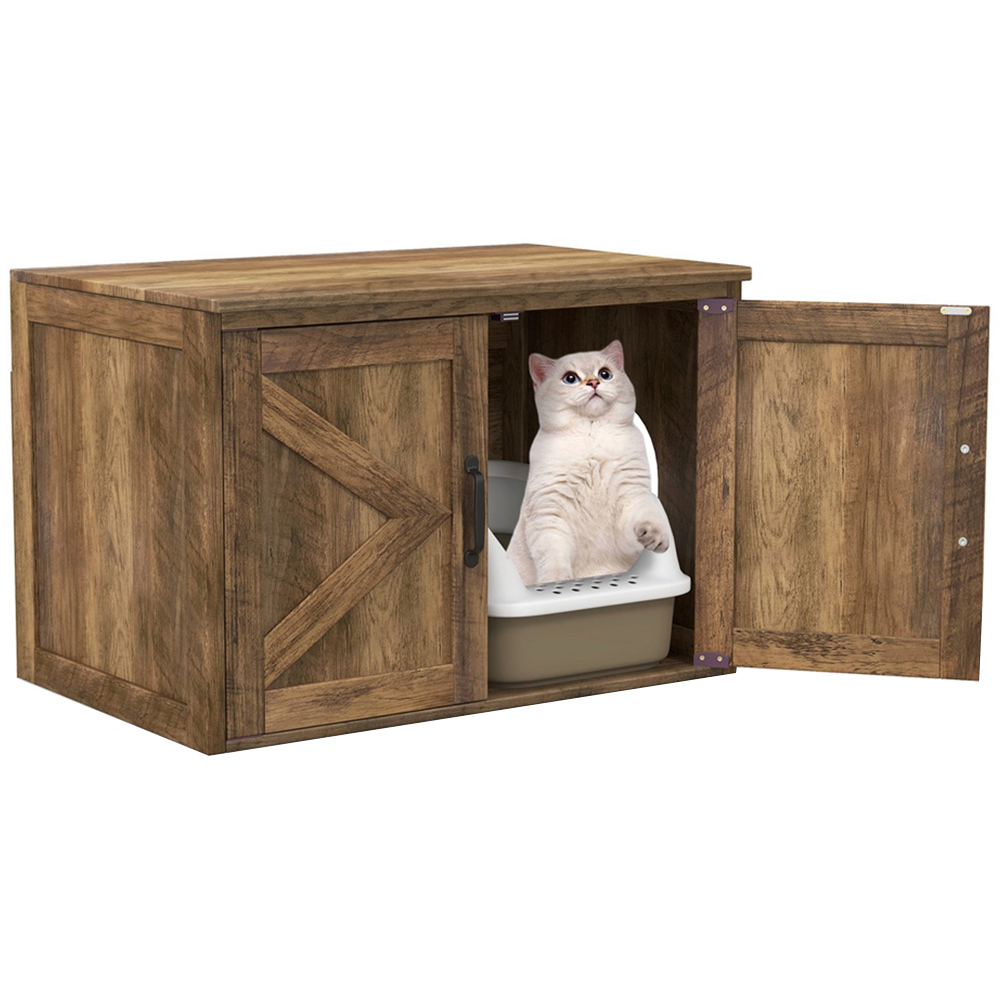 Costway Oak Cat Litter Box with Countertop and Cabinet Image 1