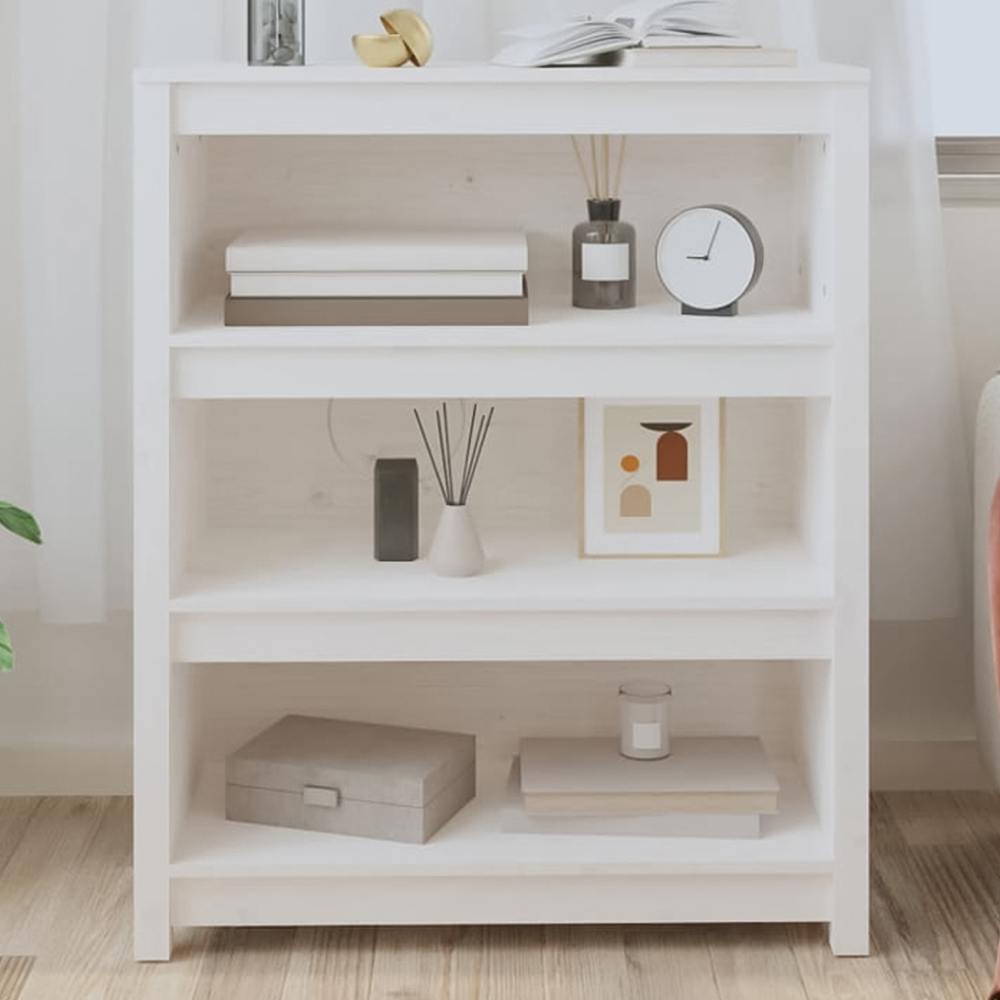 vidaXL 3 Shelf White Solid Pine Wood Bookcase Image 1