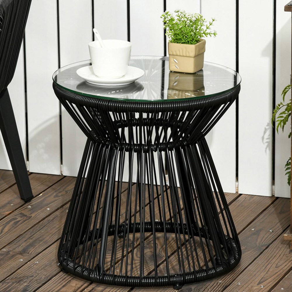 Outsunny Black Rattan Round Coffee Table Image 1