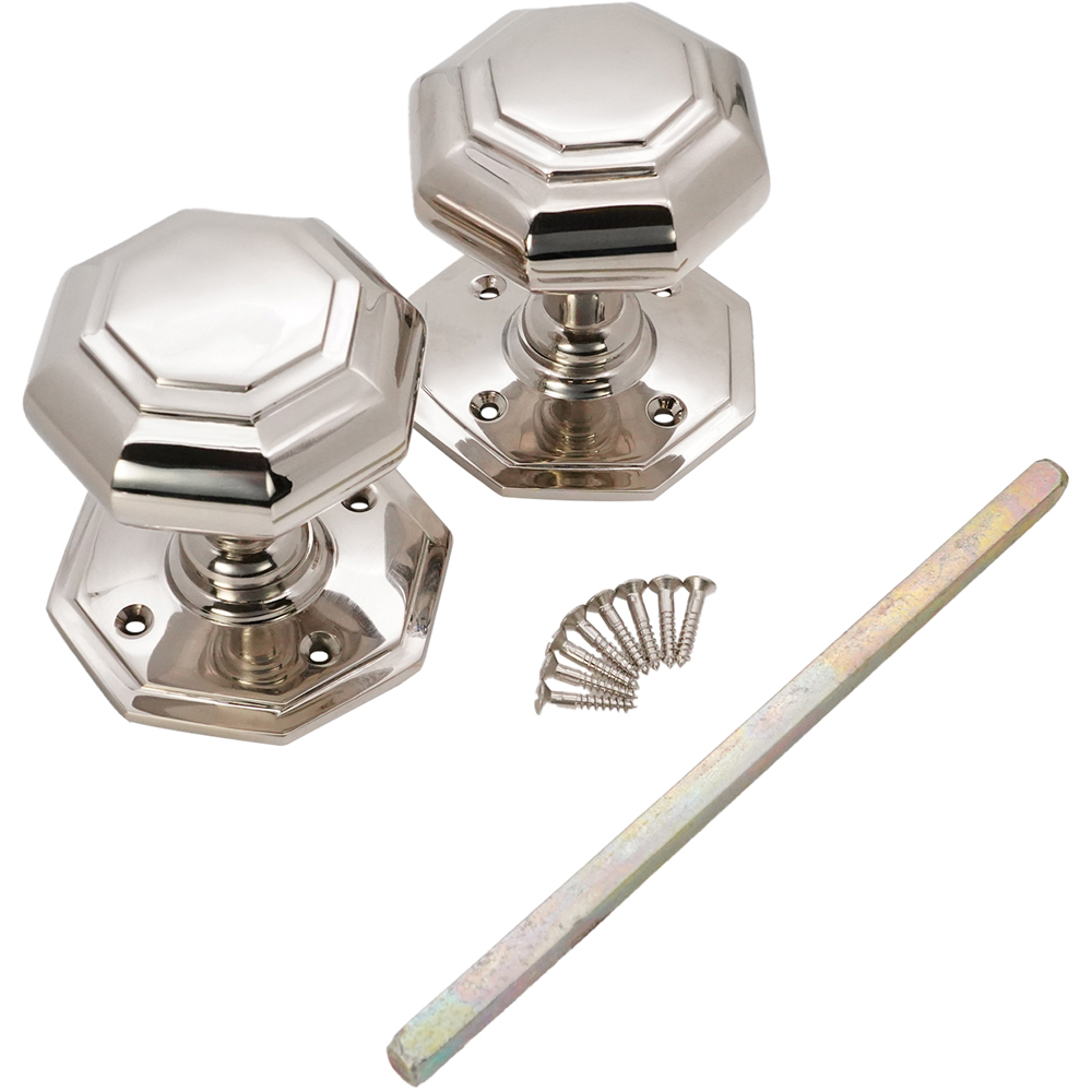 Spira Brass Polished Nickel Octagonal Mortice Door Knob 2 Pack Image 4