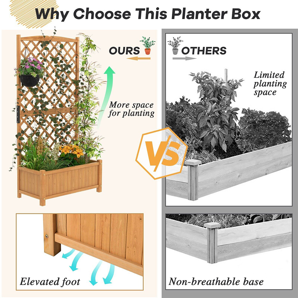Costway Orange Raised Garden Bed Trellis Planter Image 7
