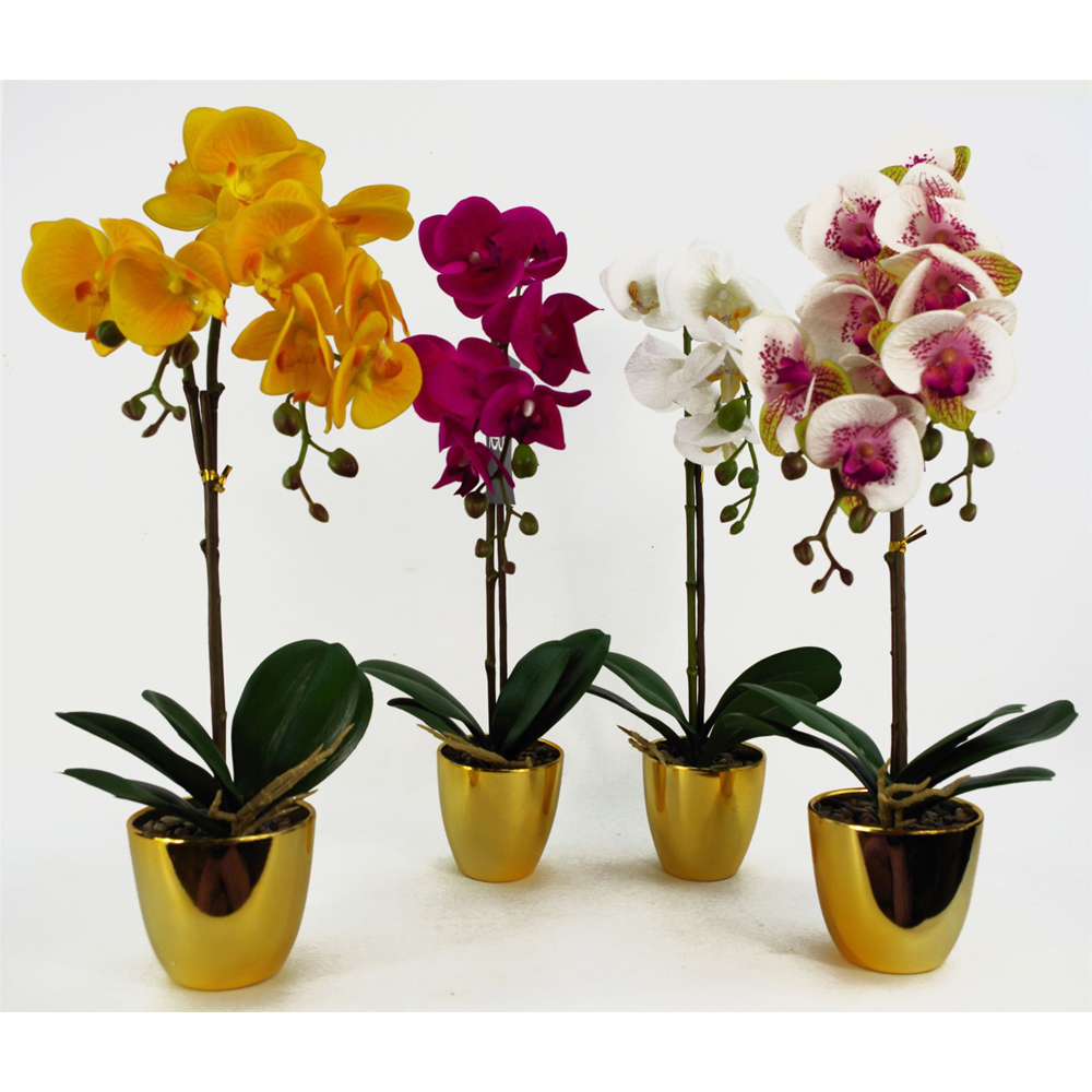 Leaf Pink Harlequin Orchid Artificial Plant with Gold Pot 48cm Image 4