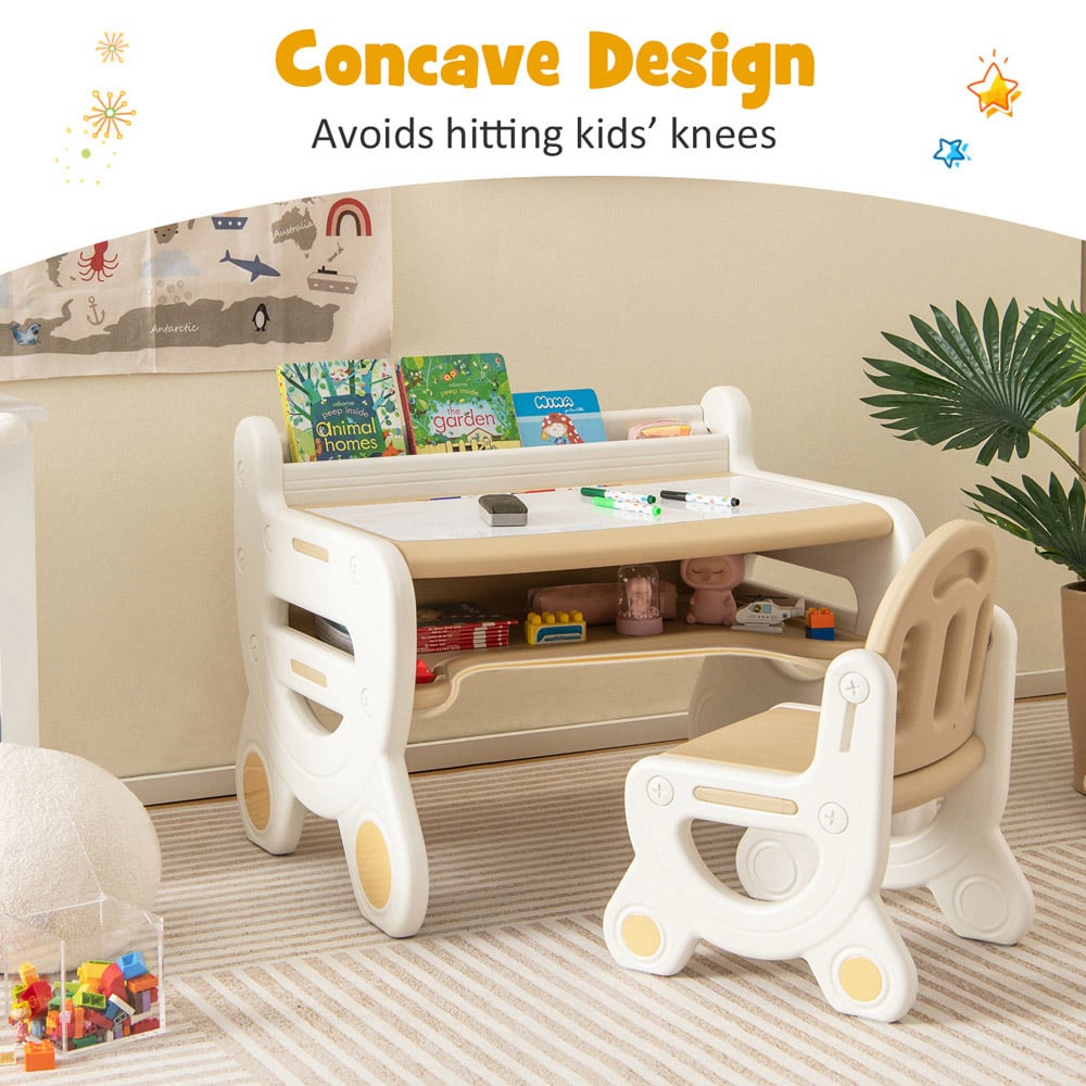 Costway Brown Kids Drawing Table and Chair Set with Watercolour Pens Image 4
