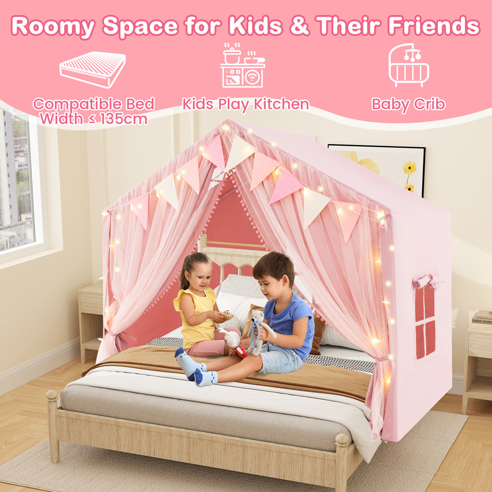 Costway Kids Pink Large Tent House Play Set with Fabric and Screen Curtains Image 6