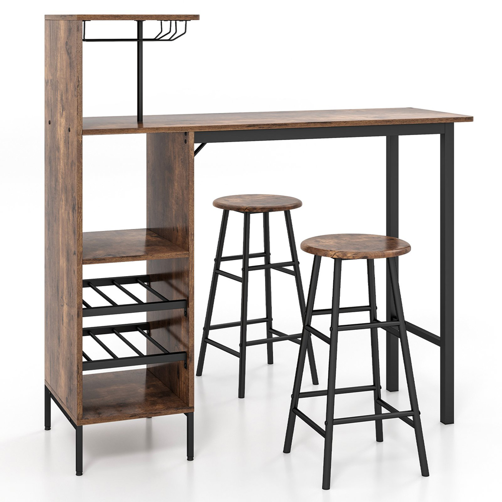 Costway 2 Seater Counter Height Dining Set Dark Brown Image 2
