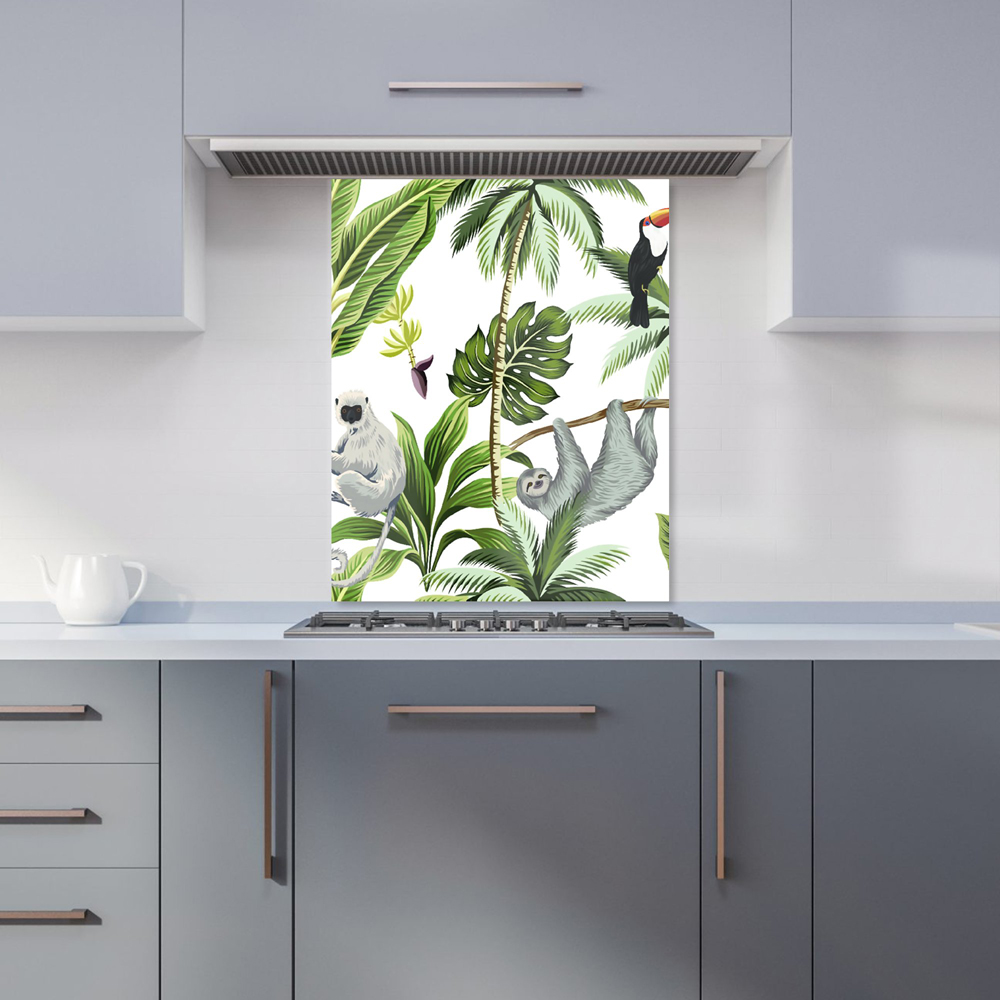 Warren Reed Designer Tropical Sloths Glass Kitchen Splashback 75 x 60cm Image 1