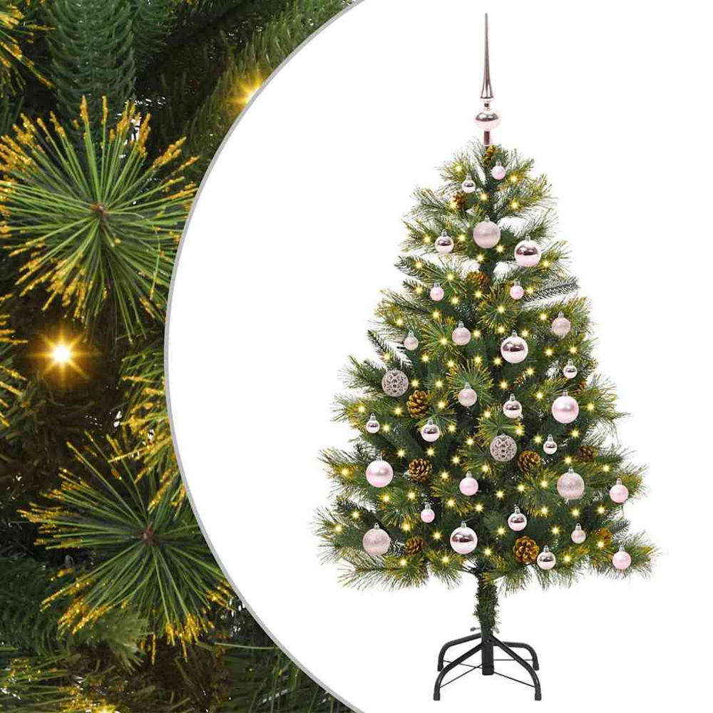vidaXL Pre-Lit Pink Baubles and Pinecones Green Artificial Christmas Tree 4ft Image 2