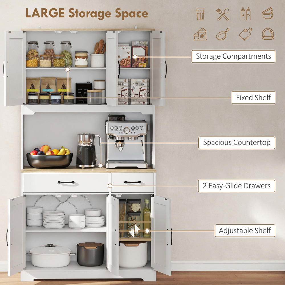 Portland 6 Door 2 Drawer Single Shelf White Tall Kitchen Cupboard Image 4