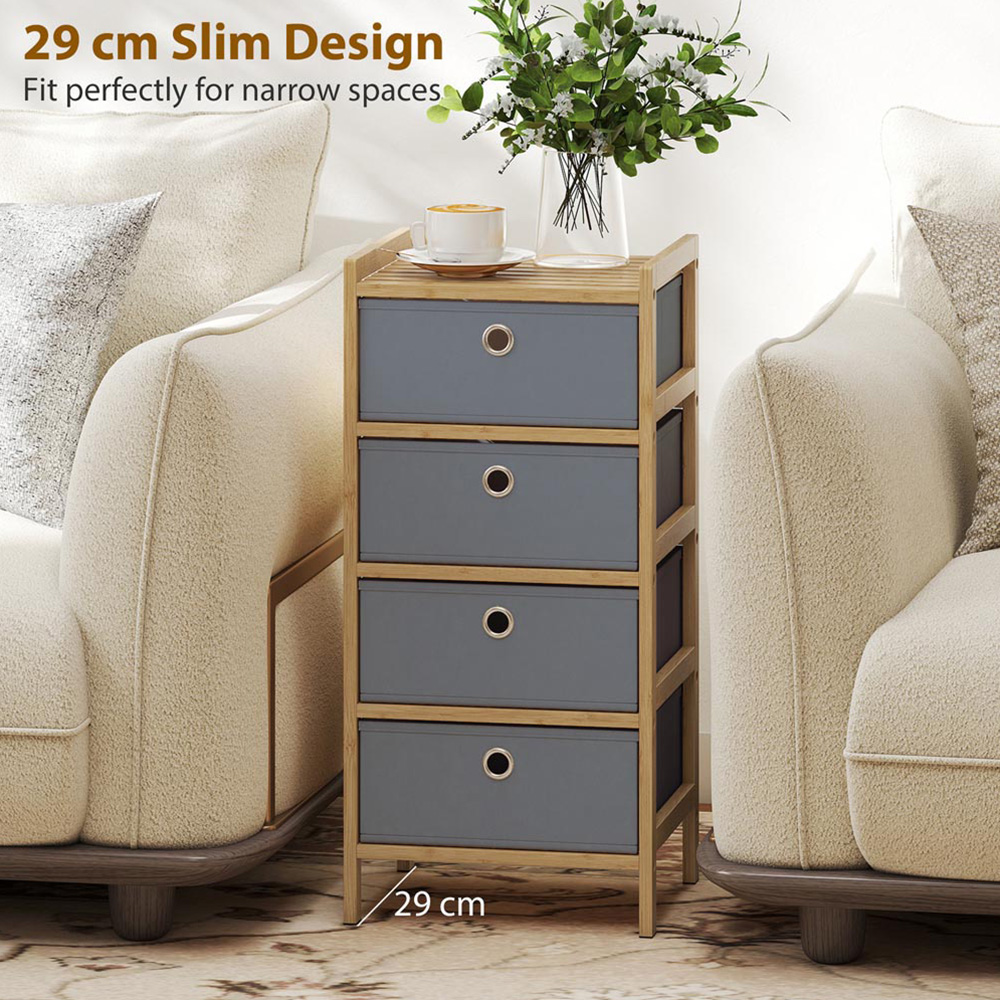 Portland 4 Fabric Drawer Light Grey Bamboo Frame Chest of Drawers Image 6