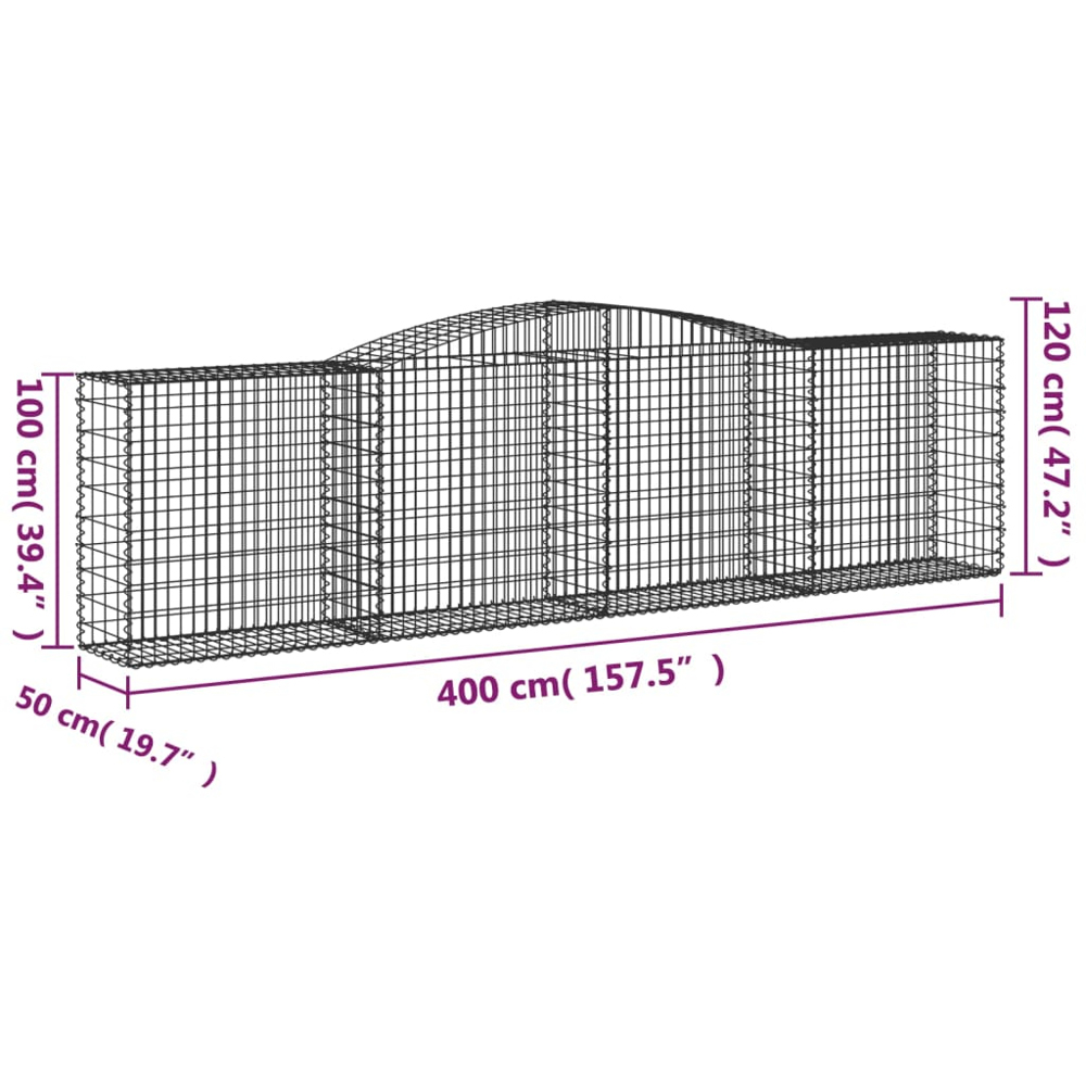 vidaXL Silver Galvanised Iron Arched Gabion Basket 400 x 50 x 100/120cm 15 Pack Image 5
