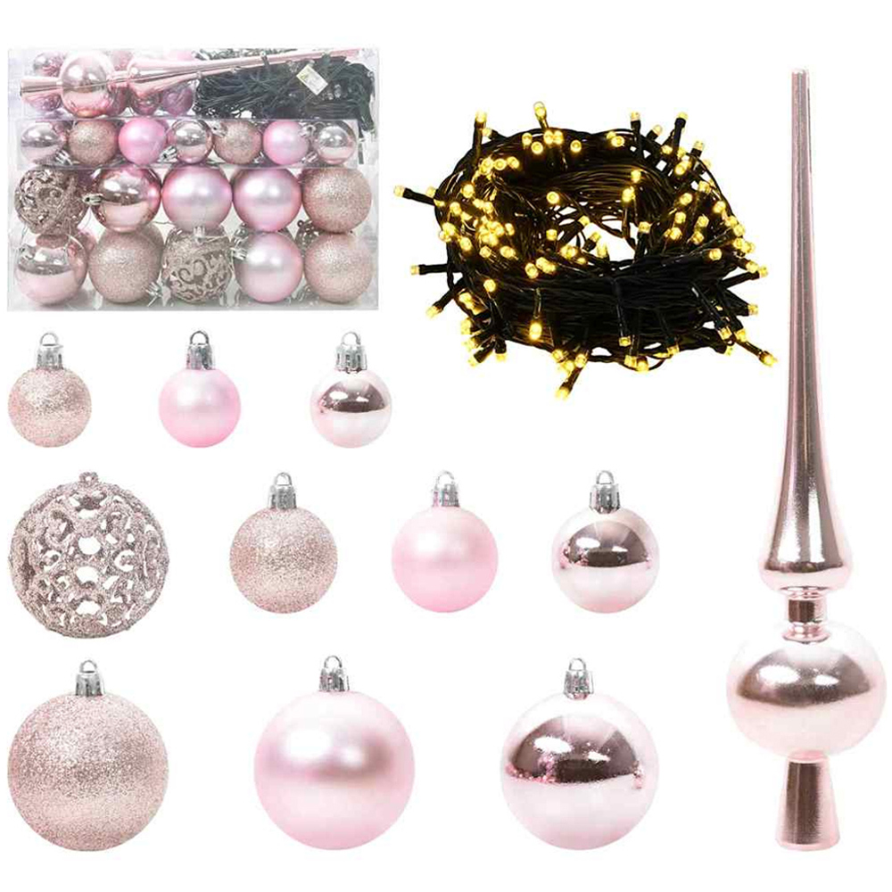 vidaXL Pre-Lit Pink Baubles Green Artificial Hinged Christmas Tree 5ft Image 3
