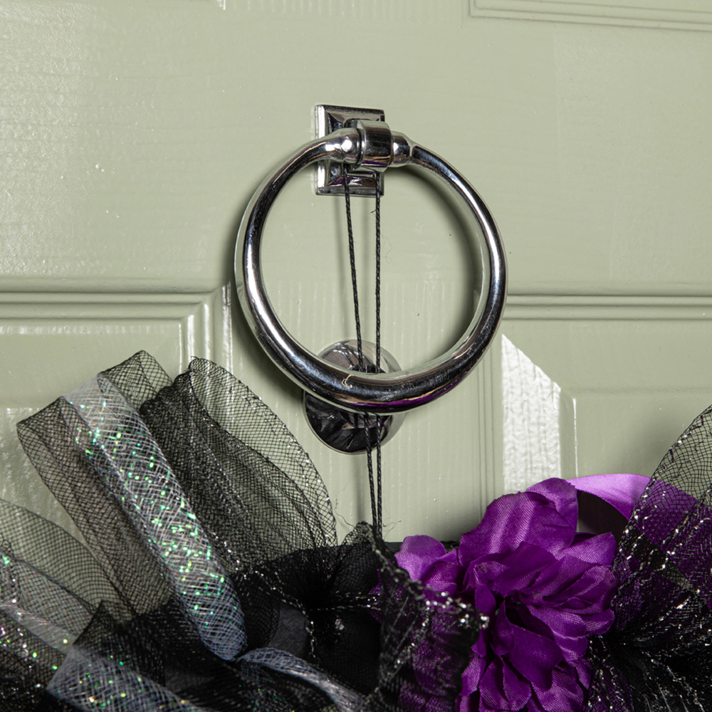Samuel Alexander Halloween Black and Purple Hanging Skull Wreath Decoration 45cm Image 4